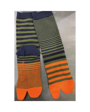 Chaussettes Japonaise Rayures kaki bleus orange Berthe aux grands Pieds