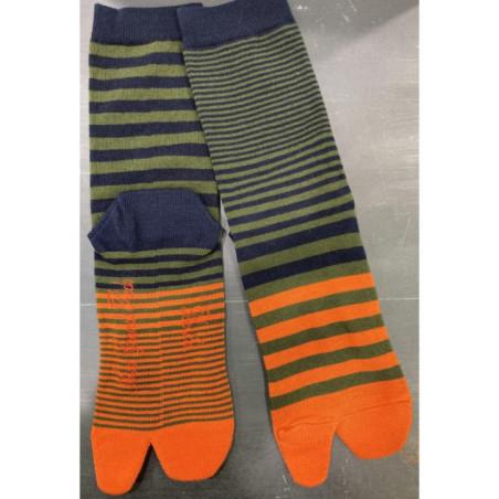 Chaussettes Japonaise Rayures kaki bleus orange Berthe aux grands Pieds