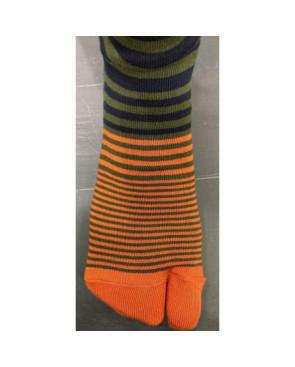  Chaussettes Japonaise Rayures asymétriques kaki bleus orange Berthe aux grands Pieds détail pieds