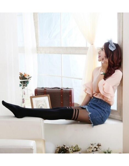 Collant  chic cuissarde à rayures élégance