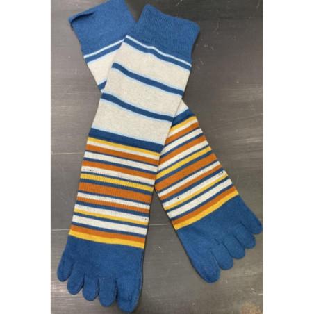 Chaussettes 5 doigts multi rayures bleu
