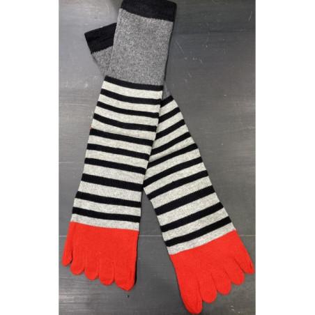 Chaussettes 5 doigts multi rayures noires grises