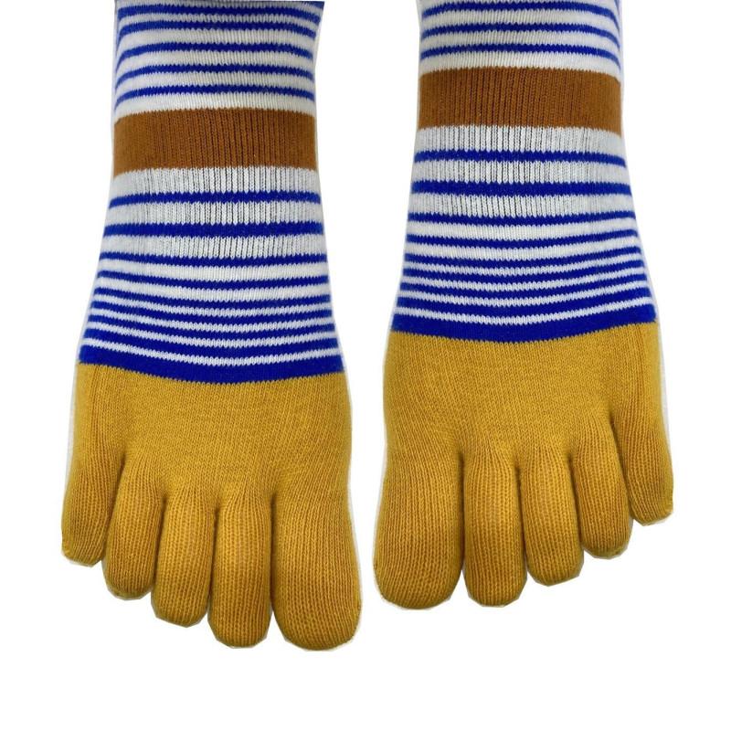 Chaussettes 5 doigts moutarde Multi rayures Bleues