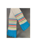 Chaussettes 5 doigts multi rayures gris turquoise