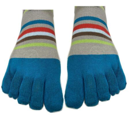 Chaussettes 5 doigts multi rayures gris turquoise