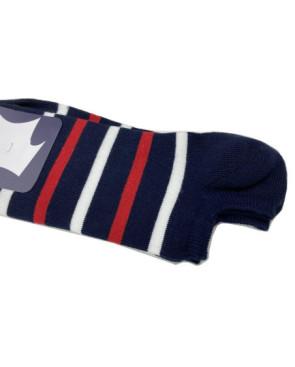  Socquette-invisible-fil-d-ecosse-Perrin-Homme-rayures-MARINE-multi-ROUGE-a-plat