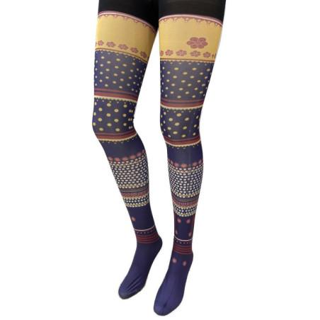 Collant-opaque-imprimé-violet-pois-fleuri