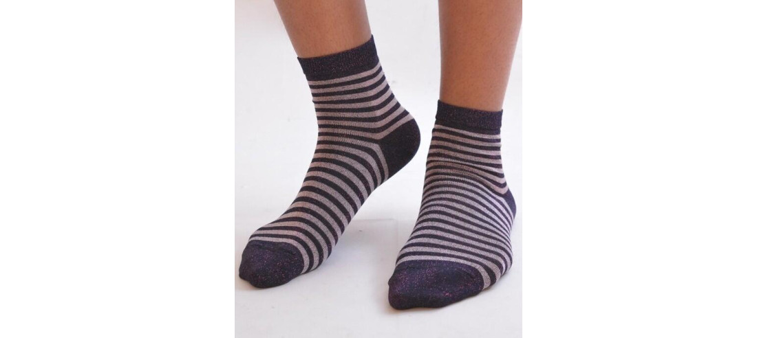 Chaussettes rayures lurex violine