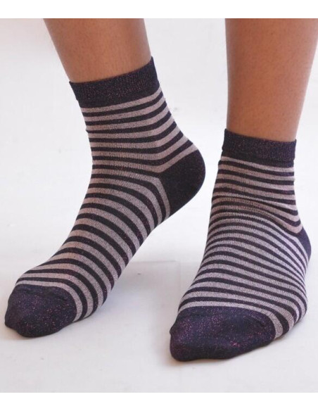 Chaussettes rayures lurex violine