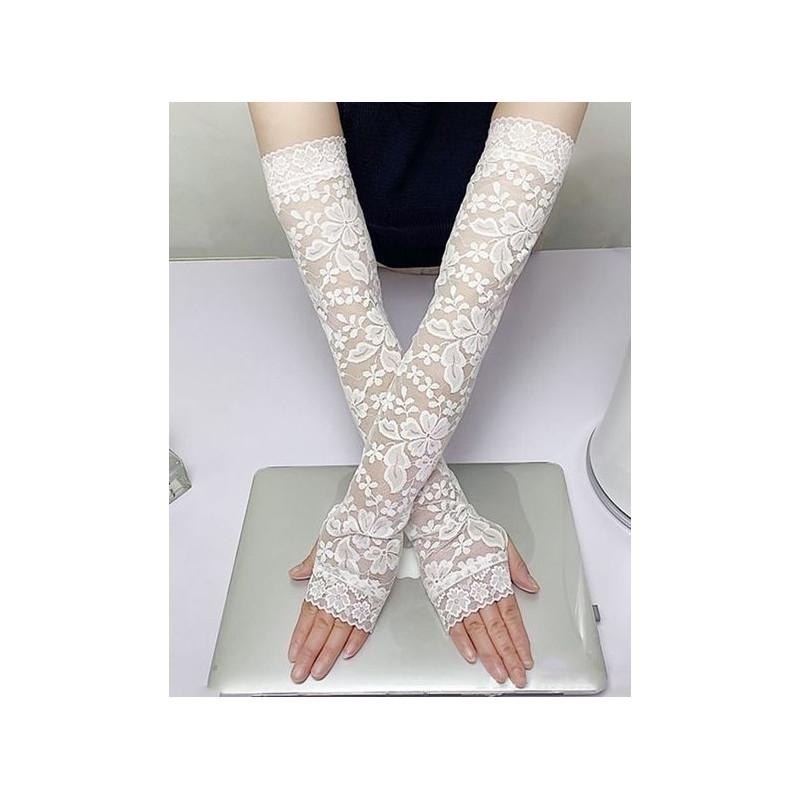 Mitaines Manchons longues dentelle blanches