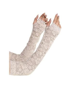 Mitaines Manchons longues dentelle blanches