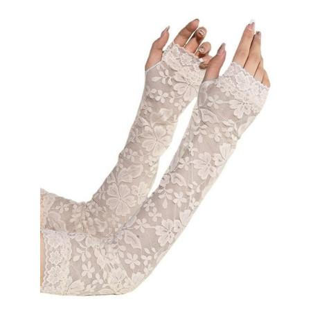 Mitaines Manchons longues dentelle blanches