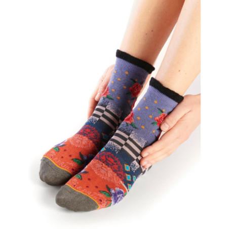 Chaussette-Revers-Dub-et-Drino-DRIN640-rouge-patchwork-fleurs