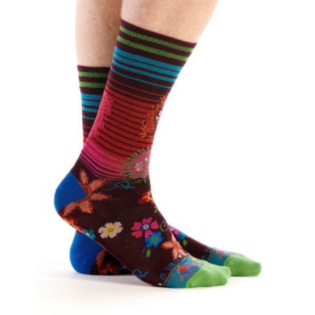 Chaussette-Revers-Dub-et-Drino-DRIN638-rouge-patchwork-fleurs