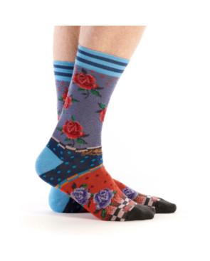 Chaussette-Revers-Dub-et-Drino-DRIN643-rouge-patchwork-fleurs