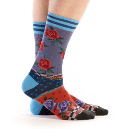 Chaussette-Revers-Dub-et-Drino-DRIN643-rouge-patchwork-fleurs