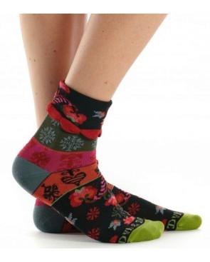 Chaussette-Revers-Dub-et-Drino-DRIN561-rouge-patchwork-fleurs-norway-profil