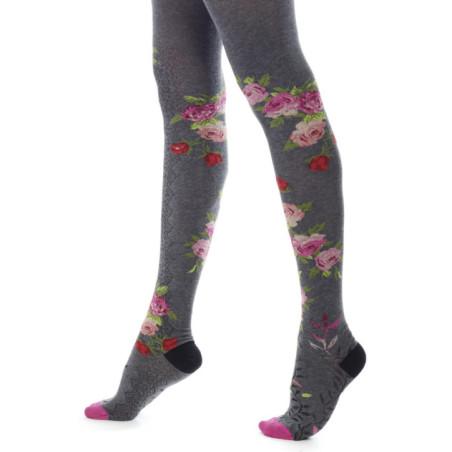 Collant Fil de joie Coton Baroque grisette fleurie