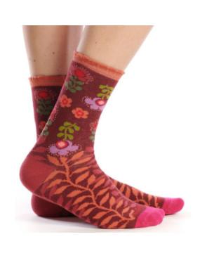 chaussettes-ruban-rouge-bouquet-fleurs-rouge-oranger-RUBA043