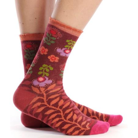 chaussettes-ruban-rouge-bouquet-fleurs-rouge-oranger-RUBA043