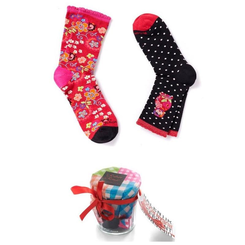 Pot de Confiture Duo de Chaussettes Babouchka Fleuris