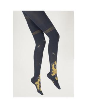 Collant-hiver-Berthe-aux-grands-pieds-marine-feurs-dorées-profil