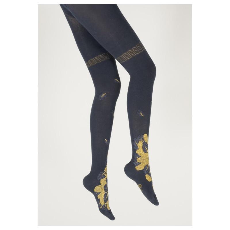 Collant Berthe aux grands Pieds Hiver Fleurs Dorées