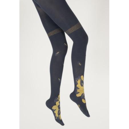 Collant-hiver-Berthe-aux-grands-pieds-marine-feurs-dorées-profil