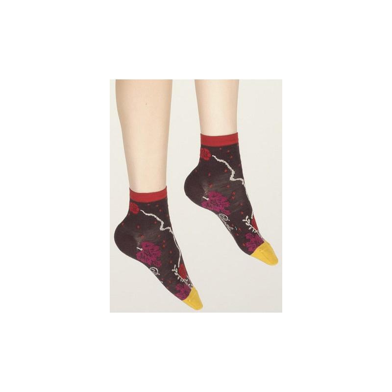 Socquettes Berthe aux grands Pieds Bordeaux bouquets Fleuris