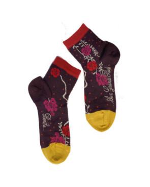 Socquettes Berthe aux grands Pieds Bordeaux bouquets Fleuris