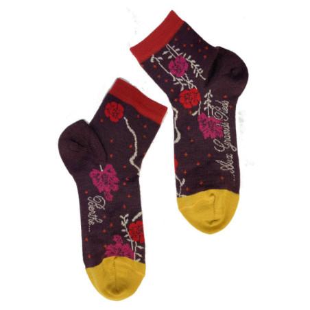 Socquettes Berthe aux grands Pieds Bordeaux bouquets Fleuris