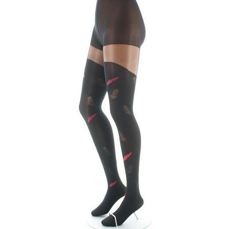 Collant-Lycra-Berthe-aux-grands-pieds-noir-plume-rouges