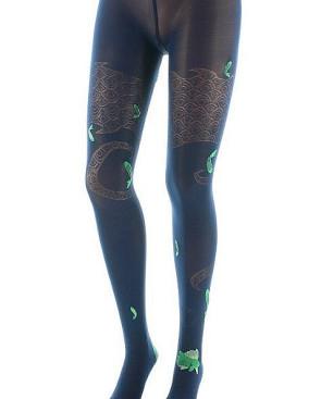 Collant Lycra Berthe aux grands Pieds marine vagues et poissons Verts