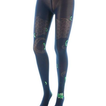 Collant Lycra Berthe aux grands Pieds marine vagues et poissons Verts