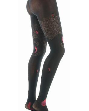 Collant Lycra Berthe aux grands Pieds noir vagues et poissons rouges