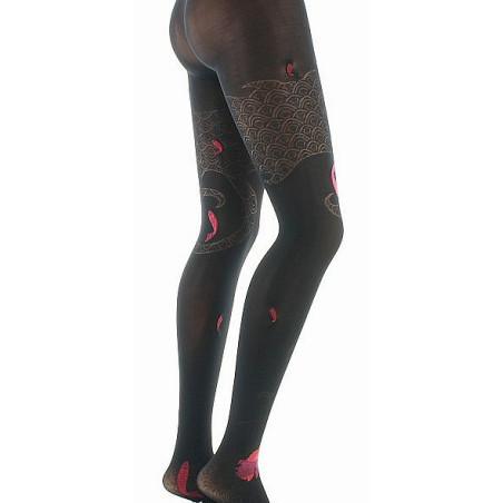 Collant Lycra Berthe aux grands Pieds noir vagues et poissons rouges