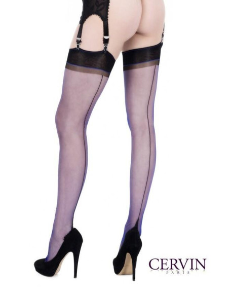 Bas cervin séduction couture bicolore Bleu noir