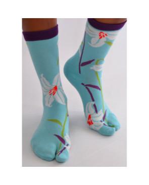 Chaussettes-japonaise-Les-petits-caprices-Turquoisse-Fleurs-de-lotus-face