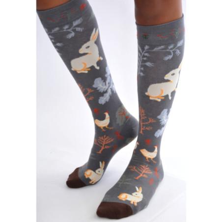 Mi-bas-Coton-Les-petits-Caprices-nature-lapin-et-poule