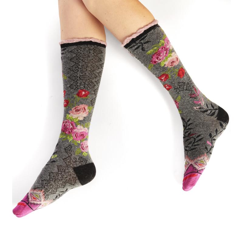 Mi bas Fil de Joie Laine Angora Grisettes fleurie