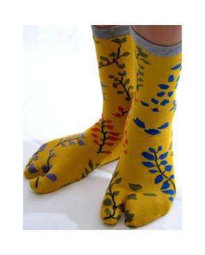 Chaussettes Japonaises Moutarde Fleuries