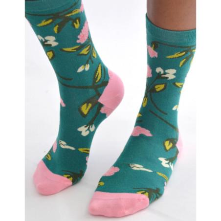 Chaussettes cobalt Pivoines fleuries