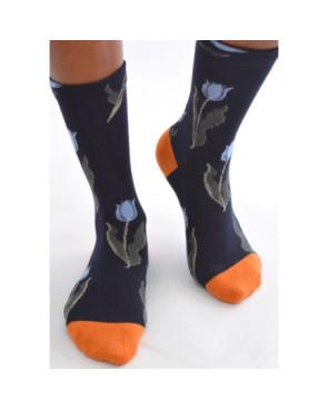 Chaussettes-les-petits-caprices-marine-TULIPES-bleues-face