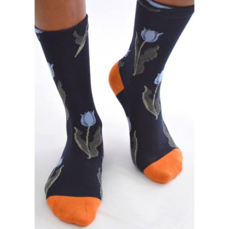 Chaussettes Marine Tulipes Bleues