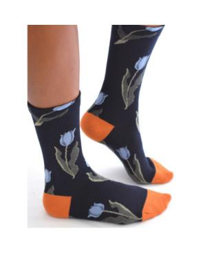 Chaussettes Marine Tulipes Bleues
