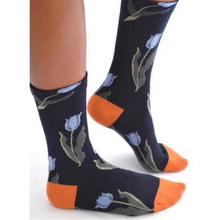 Chaussettes Marine Tulipes Bleues