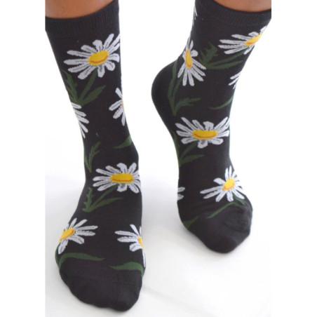 Chaussettes Noires belles Marguerites