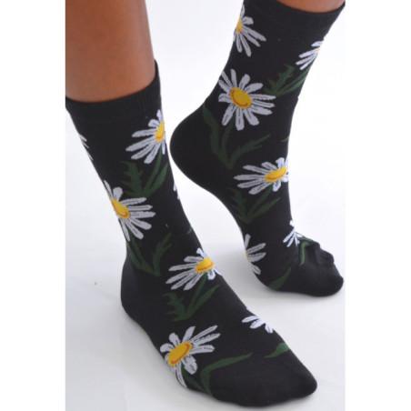 Chaussettes Noires belles Marguerites