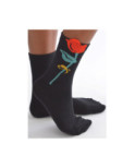 Chaussettes Noires Tulipes Rouges
