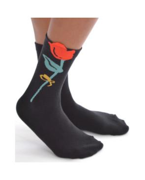 Chaussettes Noires Tulipes Rouges